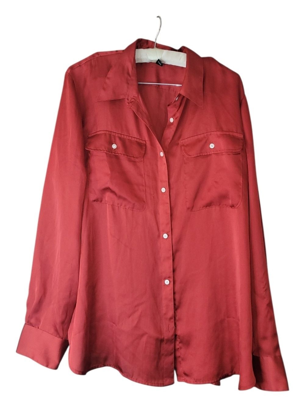 Luxury Satin Lauren Ralph Lauren Button Down Blouse Red XL